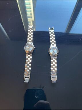 Swatch Silver Stainless Steel Checker Bracelet Watch (Pair)